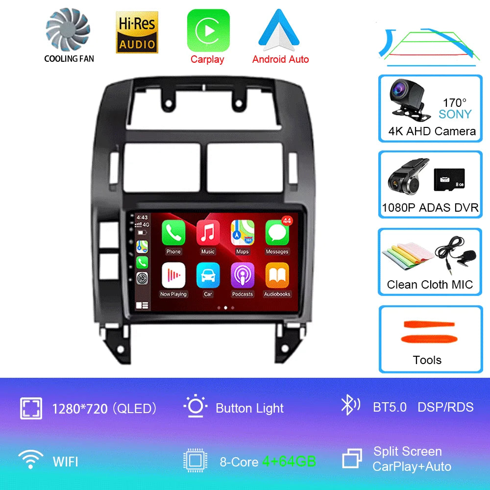 For Volkswagen VW Polo MK4 6Q 9N 9N3 2004- 2009 Car Radio Android 16 Auto Multimedia Video Player GPS Carplay QLED Screen Stereo