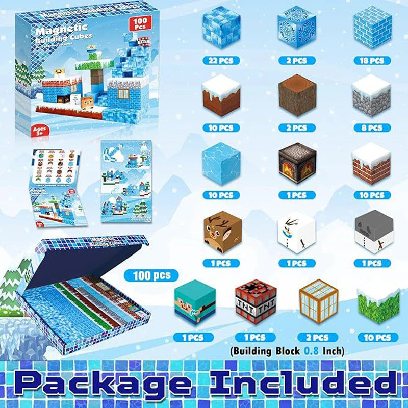 Magnetic Building Blocks Mine World Magnet Cube for Stacking Construction Set Educate Sensory Toys Kids Boys Girls Ages 3+ DIY