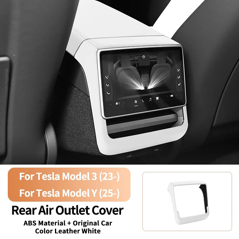 For Tesla Model 3 Highland & Model Y Juniper Rear Air Vent Cover & Leather Center Console Armrest Box Protection Car Accessories