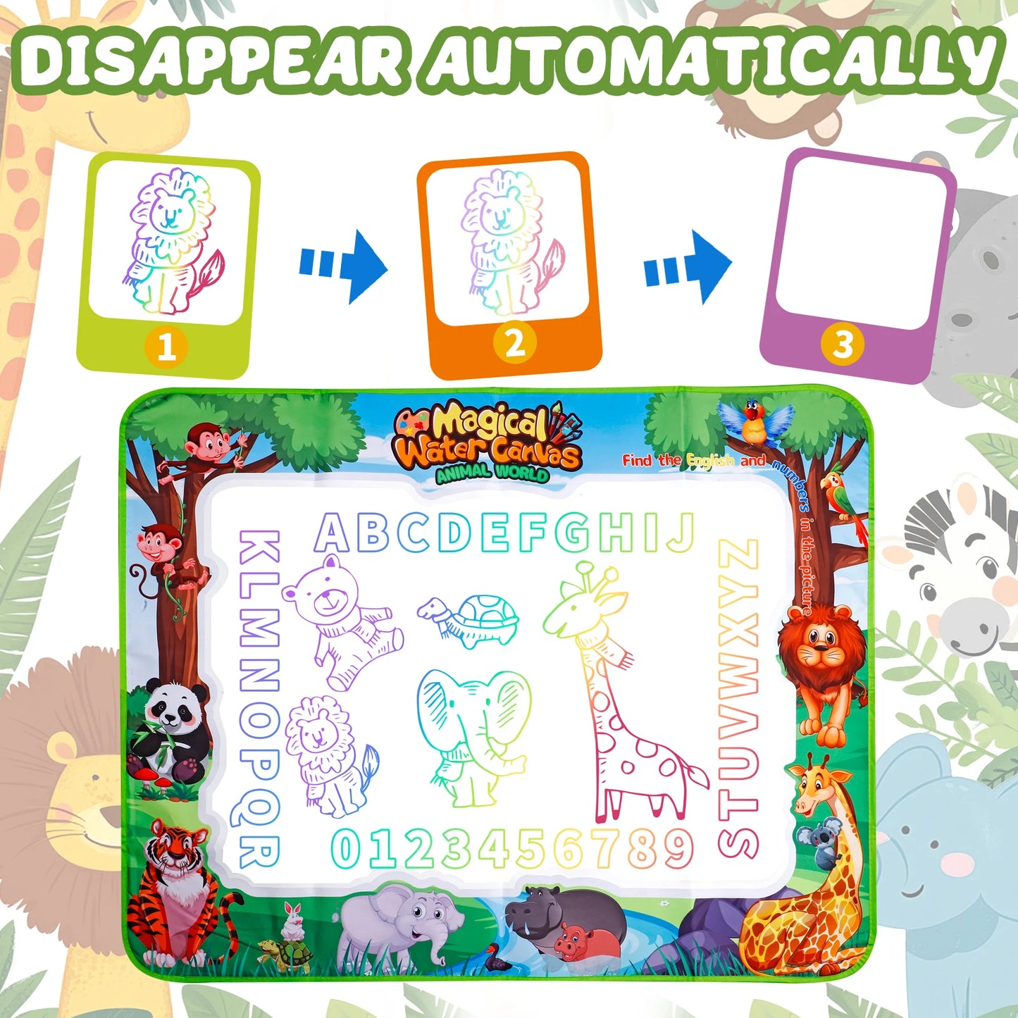 MQUDUO Kids Water Doodle Mat with Magic Pens, Reusable Mess Free Drawing Pad for Alphabet Learning Art Play