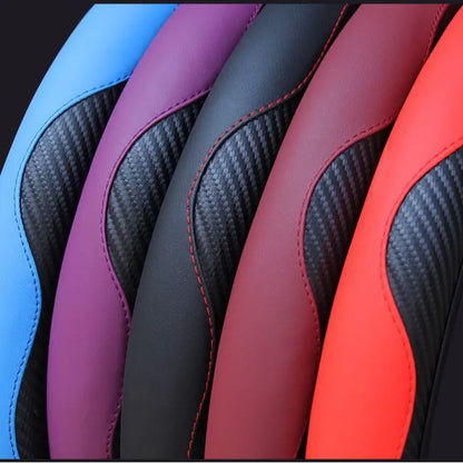 Elastic Carbon Fiber Leather Steering Wheel Cover Universal 36-40cm No Inner Ring Anti-slip Car Handle Protector 4 Seasons