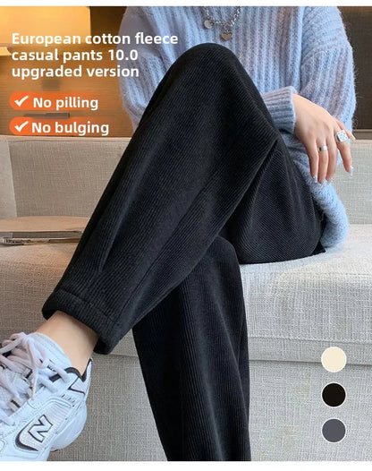 Autumn Winter High Waist Loose Thickened Fleece Harlan Pants Women's Casual Trousers Carrot Style Comfortable Loose Fit