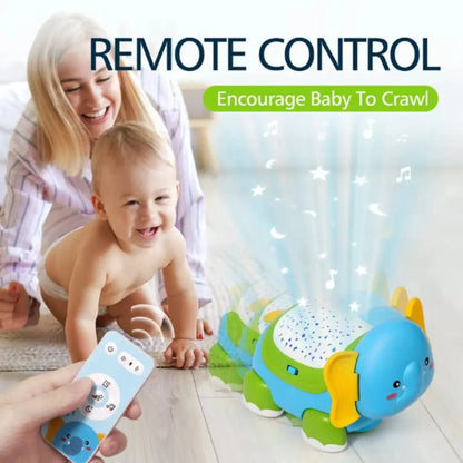 Light Up Light Sound Remote Crawling Elephant Colorful Light Up Timer Function Early Developmental Baby Crawling Tummy Time