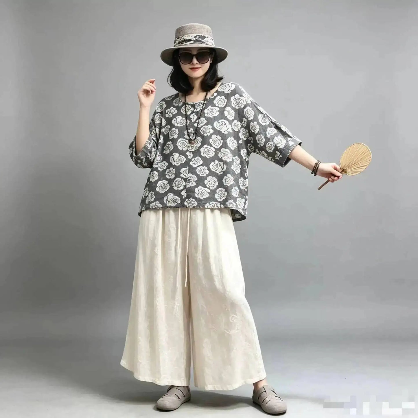 Floral Loose Top Women Summer Casual Short Sleeve T-shirt LX5849