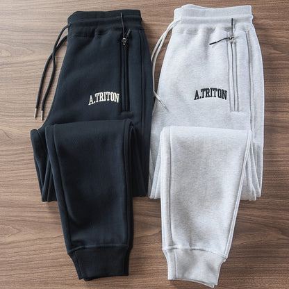 2024 Winter New American Retro Thickened Velvet Letter Printed Sweatpants Men's Simple Drawstring Sports Casual Ankle-tied Pants