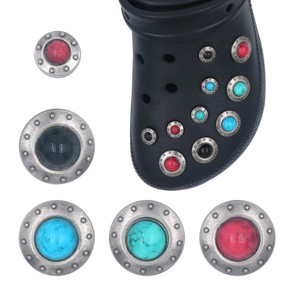 Shoe 크로크 Decorations Charm Detachable Pines Simulated Turquoise Metal Accessories Pins Hole Sandals Ornament Gift 1 Set 16 Pcs