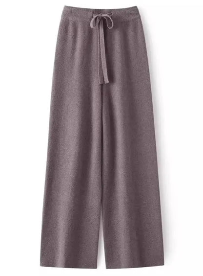High Waist Wool Knitted Wide Leg Pants Women's Outerwear Autumn Winter Thickened Floor-Length Straight Cut Casual Trousers