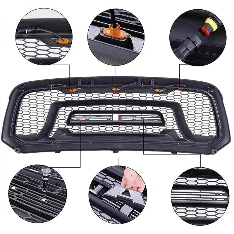 Raptor Style Front Mesh Grill Racing Grille Bumper Mask Replacement Grid For Dodge Ram 1500 2013-2018 Air intake grille