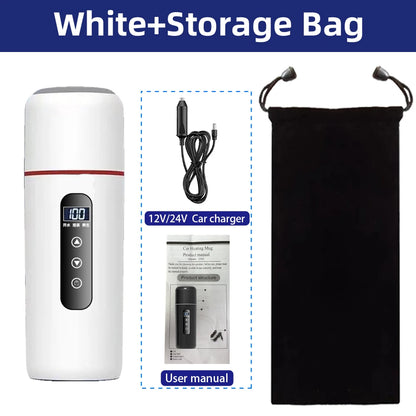 Electric kettle 12V 24V portable car heating cup 500 ml travel heating smart stainless steel insulation artifact OLED display