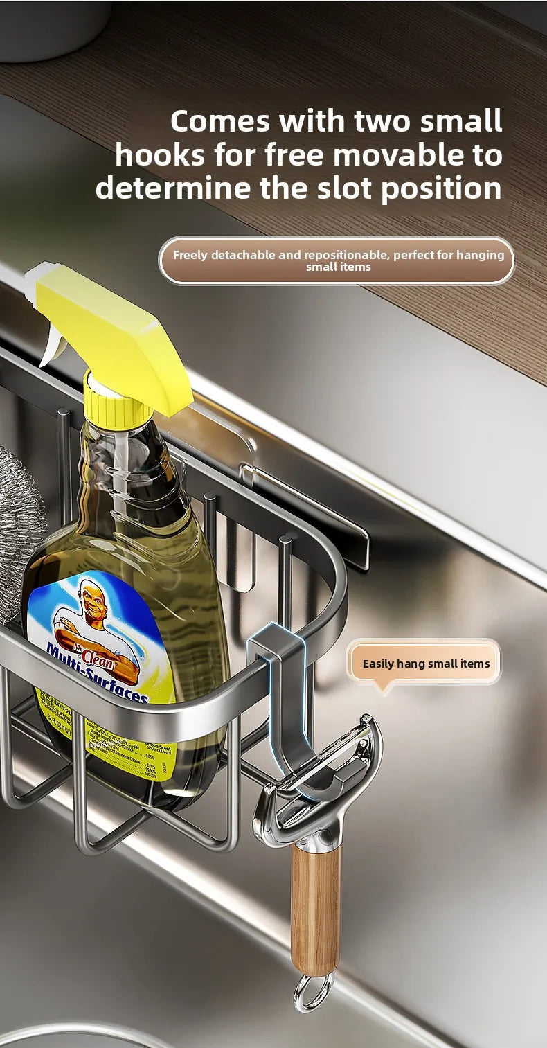 Kitchen Carbon Steel Sink Drain Rack No-Punching Wall Mounted Corner Dishcloth Storage Rack Waterproof Space Saving