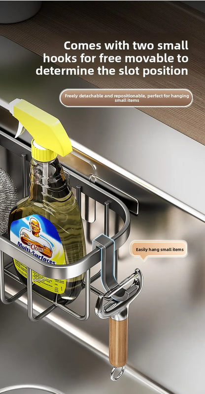 Kitchen Carbon Steel Sink Drain Rack No-Punching Wall Mounted Corner Dishcloth Storage Rack Waterproof Space Saving