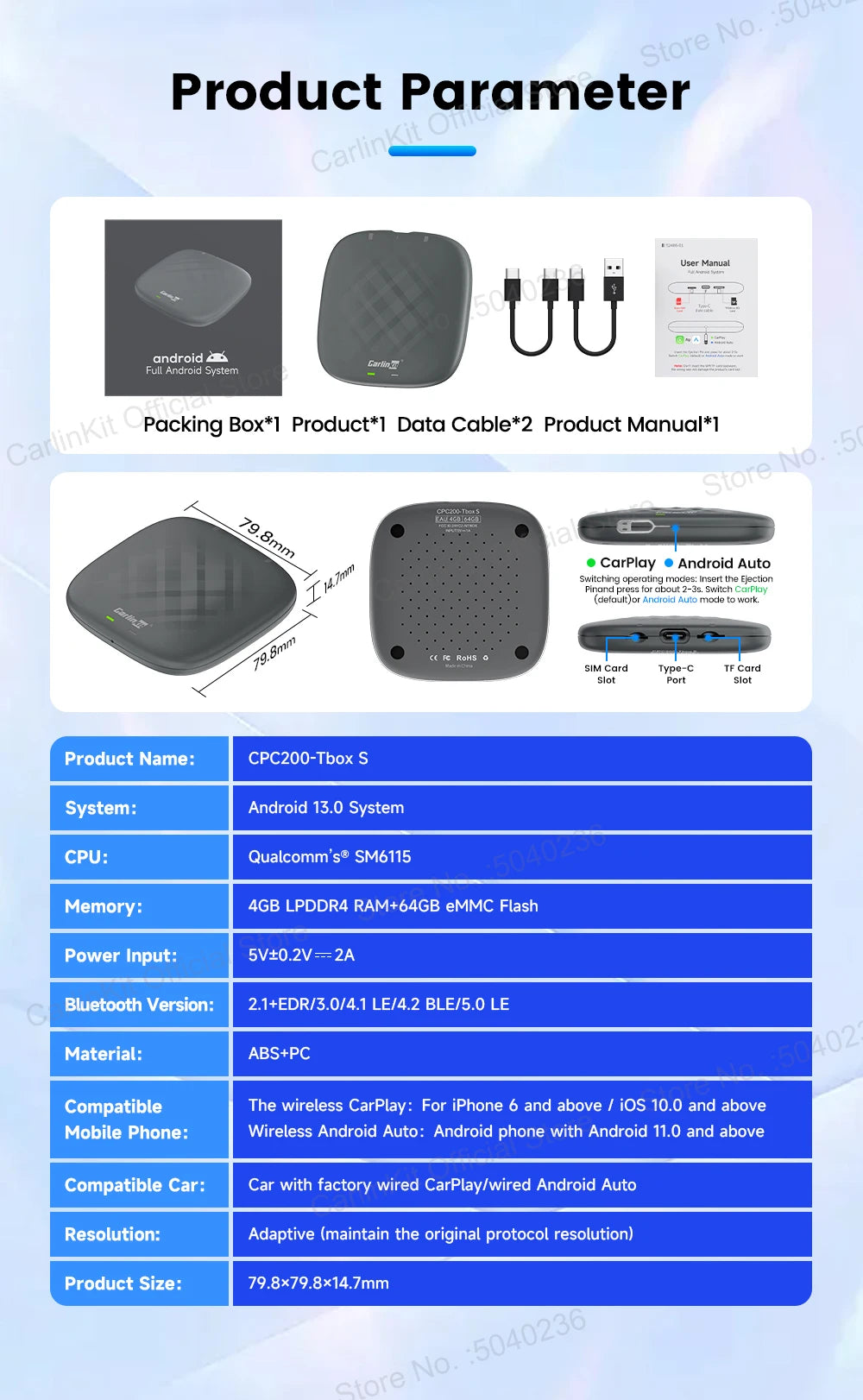 2026 CarlinKit Smart CarPlay Ai Box Android 13 Support Netflix YouTube Split Screen Wireless Android Auto & CarPlay Smart TV Box