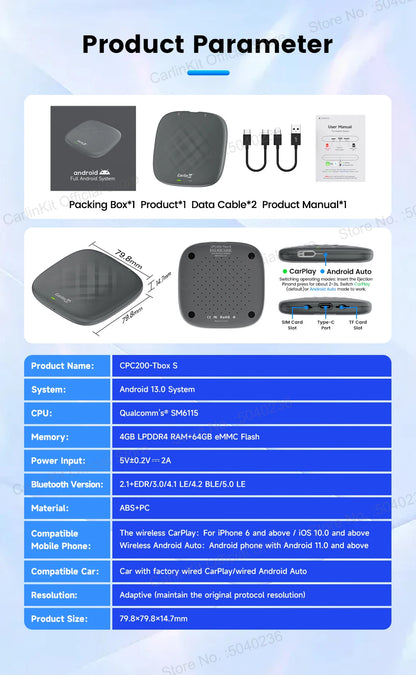 2026 CarlinKit Smart CarPlay Ai Box Android 13 Support Netflix YouTube Split Screen Wireless Android Auto & CarPlay Smart TV Box