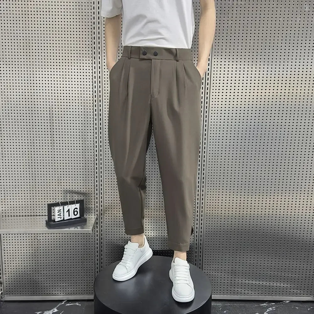 Baggy Trousers for Men Elastic Khaki Man Suits Pants Stretch Spring Clothes Slacks High Quality Fashion Tailoring Summer 2025 Up