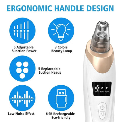 Electric Blackhead Remover Portable USB Facial Pore Cleaner Spot Acne Pimple Black Head 3 levels Clean Beauty Machine
