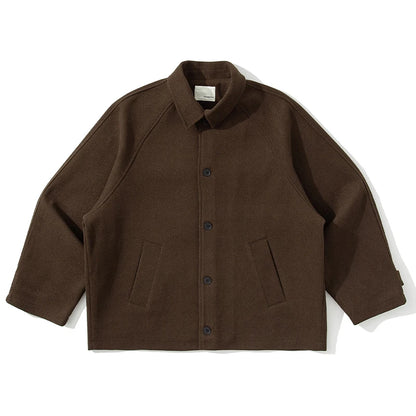 American Retro Loose Men's Woolen Jacket Thickened Casual Short Cotton Coat for Autumn Winter Versatile Warm Flannel Coat