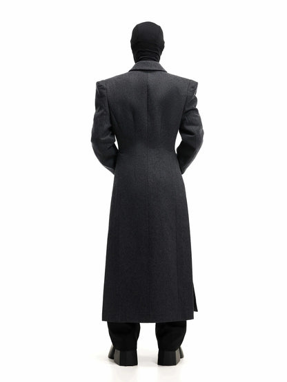 Mauroicardi Autumn Winter Long Warm Thick Fitted Black Wool Blends Coat Men Shoulder Pads Elegant Luxury Woolen Overcoat 2025
