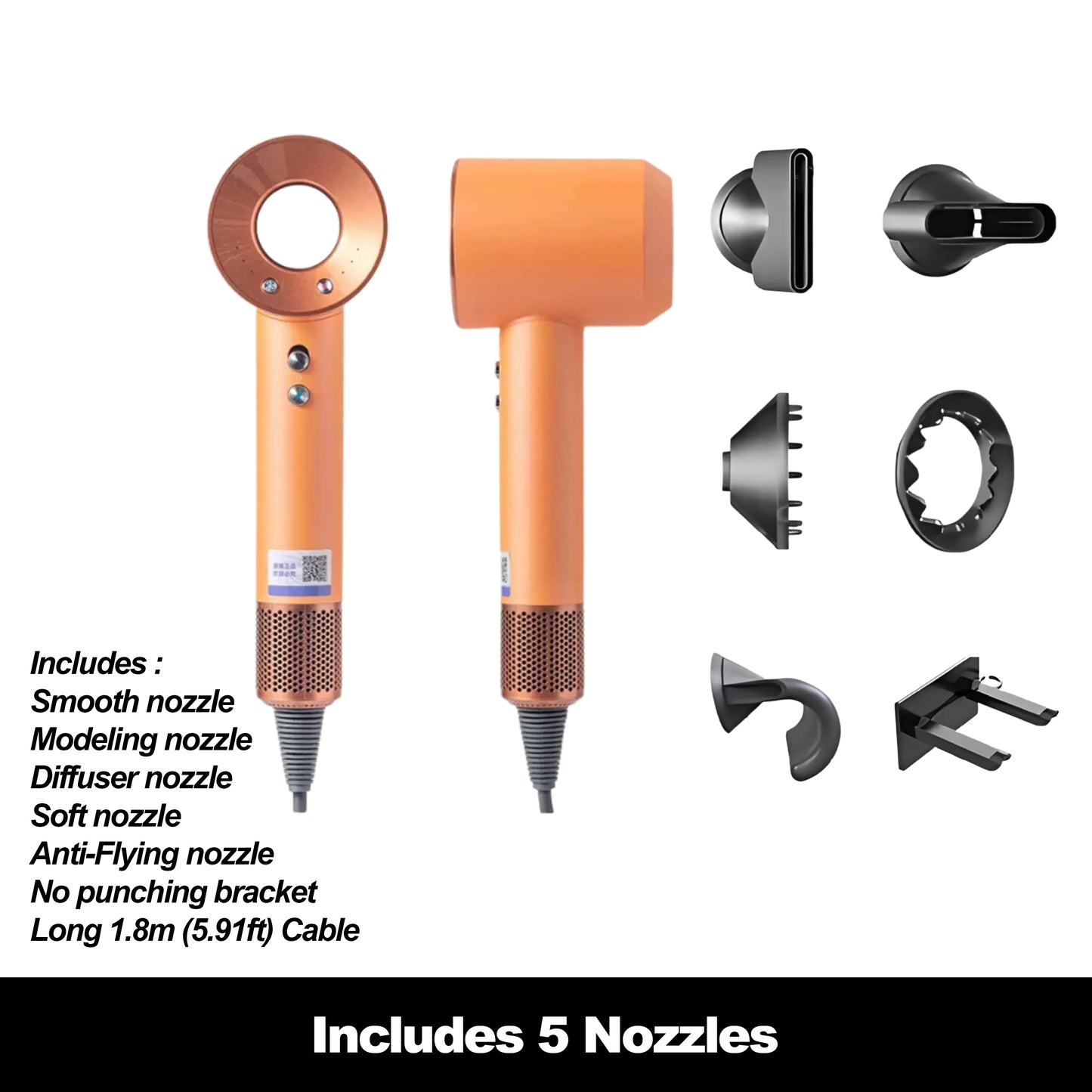 High-Speed Hair Dryer with 10M Negative Ions, Collagen, Intelligent Constant Temperature & Multi-Settings