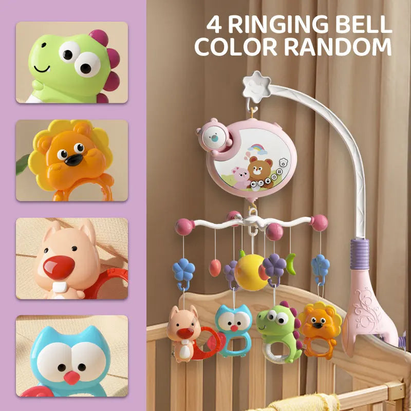Musical Baby Crib Mobile with Projector Remote Control Night Light Sensory Hanging Toy for Newborns Infant Stroller