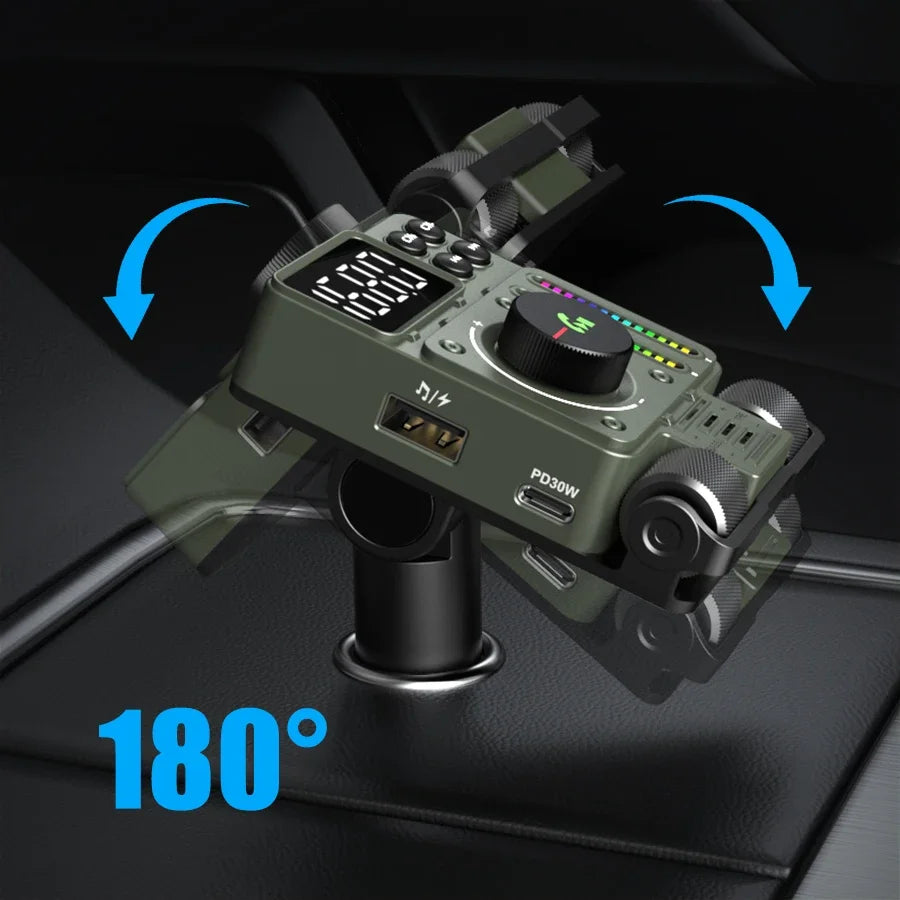 LENCENT Bluetooth 5.3 FM Transmitter for Car Adjustable Treble and Bass Sound Music Player Supports PD30W Fast Charging Car Kit