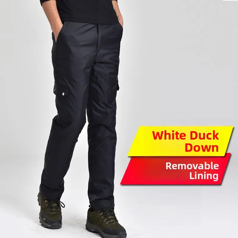 Outdoor Workwear down Pants Thiened High Waist Ski Casual Youth ular Long Pants Multi ket White Du down Filling