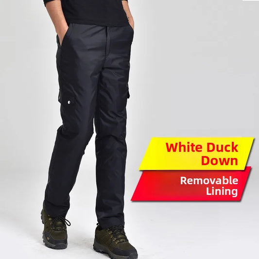 Outdoor Workwear down Pants Thiened High Waist Ski Casual Youth ular Long Pants Multi ket White Du down Filling