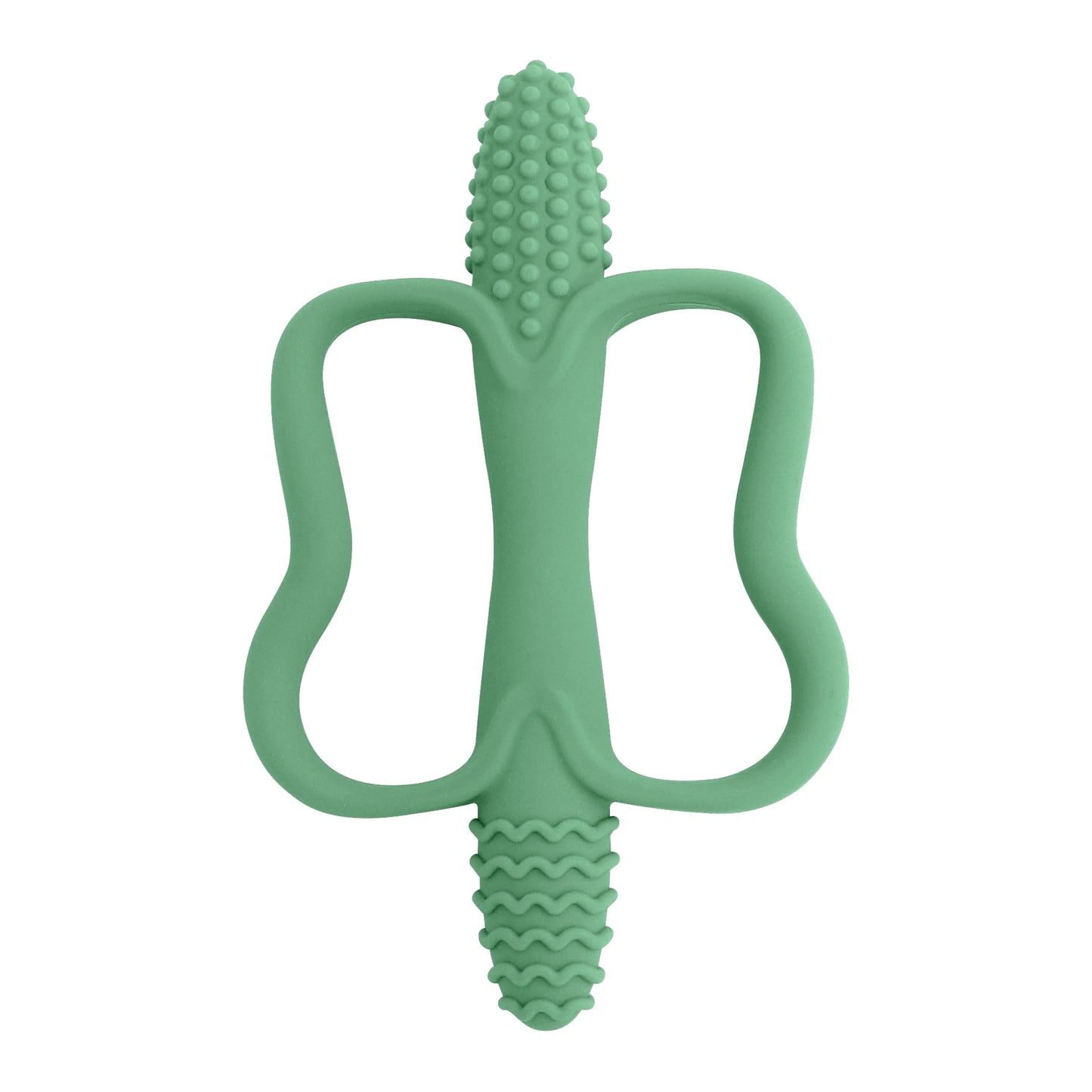 One-piece silicone teething stick with handle, baby toy teether, 6 colors, easy to grip, corn-shaped teether, BPA-free.