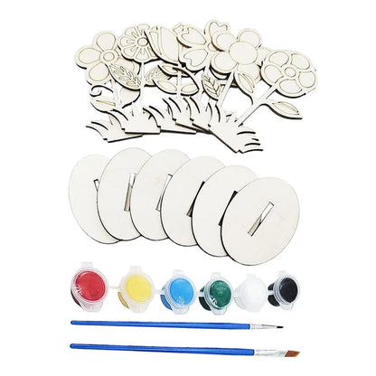 1Set Wooden Kids Painting Kit DIY Color Mixing Learning Set Creative Arts Craft Supply for Boys Girls Easter Holiday Home School