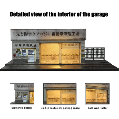 Diorama 1/64 Garage Model City Street Factory Building Scene Parking Lot Model for Die-Cast Car Display Case