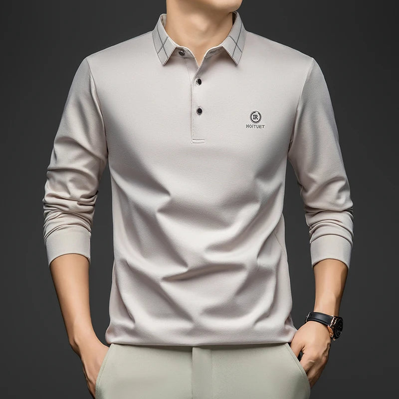 BROWON Polo Shirt for Man 2026 Spring Autumn Men Long Sleeve Polo Shirts Casual Loose Turndown Collar Wool Tops for Man Clothing