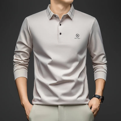 BROWON Polo Shirt for Man 2026 Spring Autumn Men Long Sleeve Polo Shirts Casual Loose Turndown Collar Wool Tops for Man Clothing