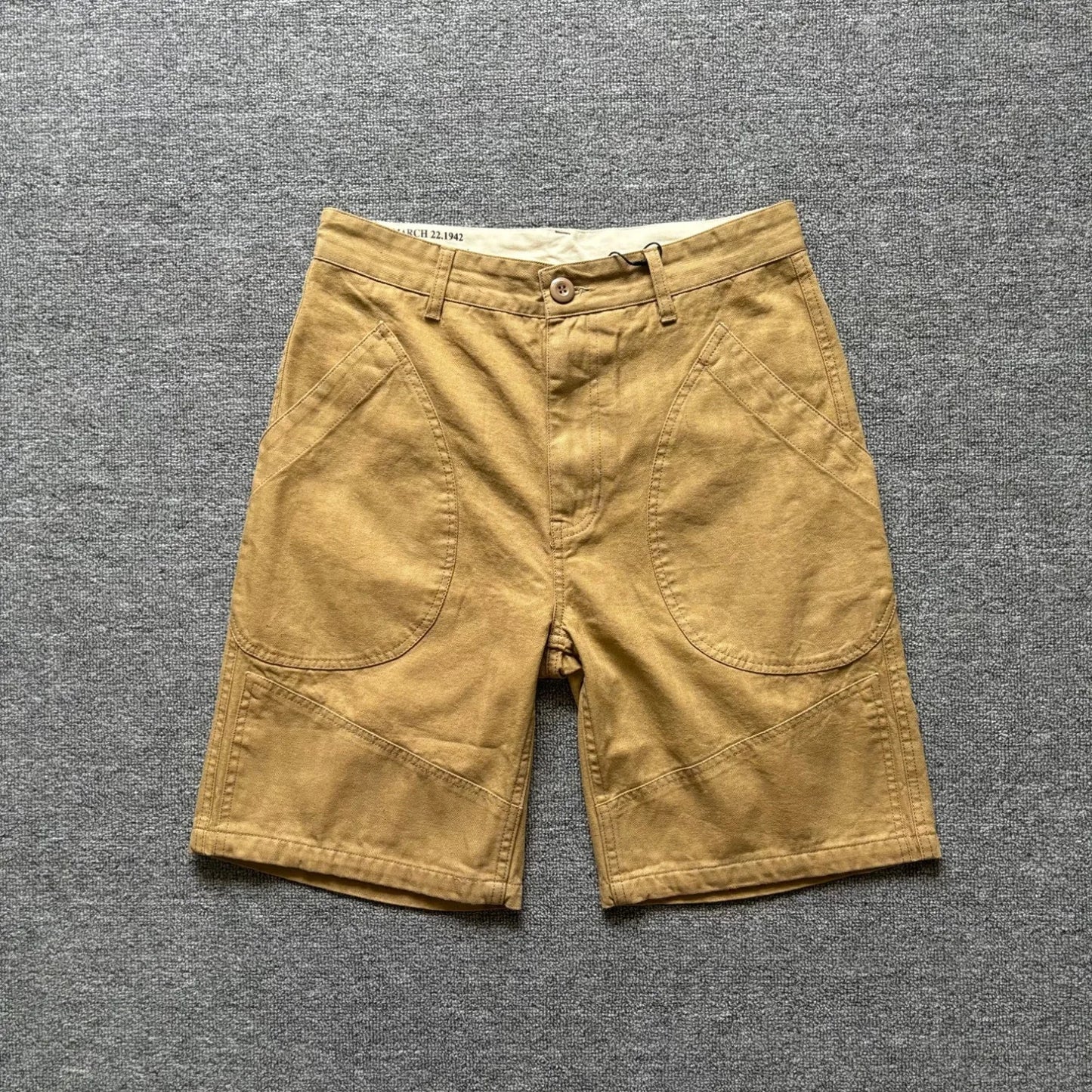 American retro herringbone pattern cargo shorts for men with large pockets, loose straight leg pants, summer casual