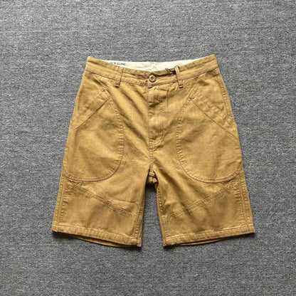 American retro herringbone pattern cargo shorts for men with large pockets, loose straight leg pants, summer casual