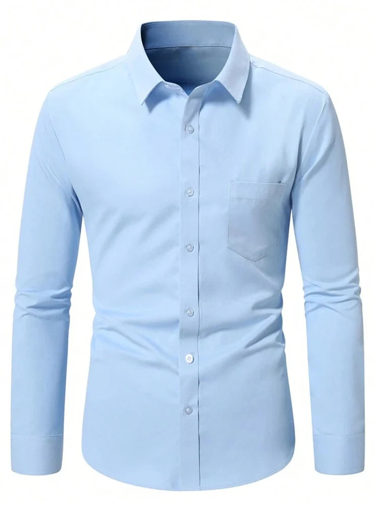 Men's Long Sleeved Classic Dress Shirt Spring Summer White Black Blue Pink Red Solid Chemise Homme Male Business Casual Shirts
