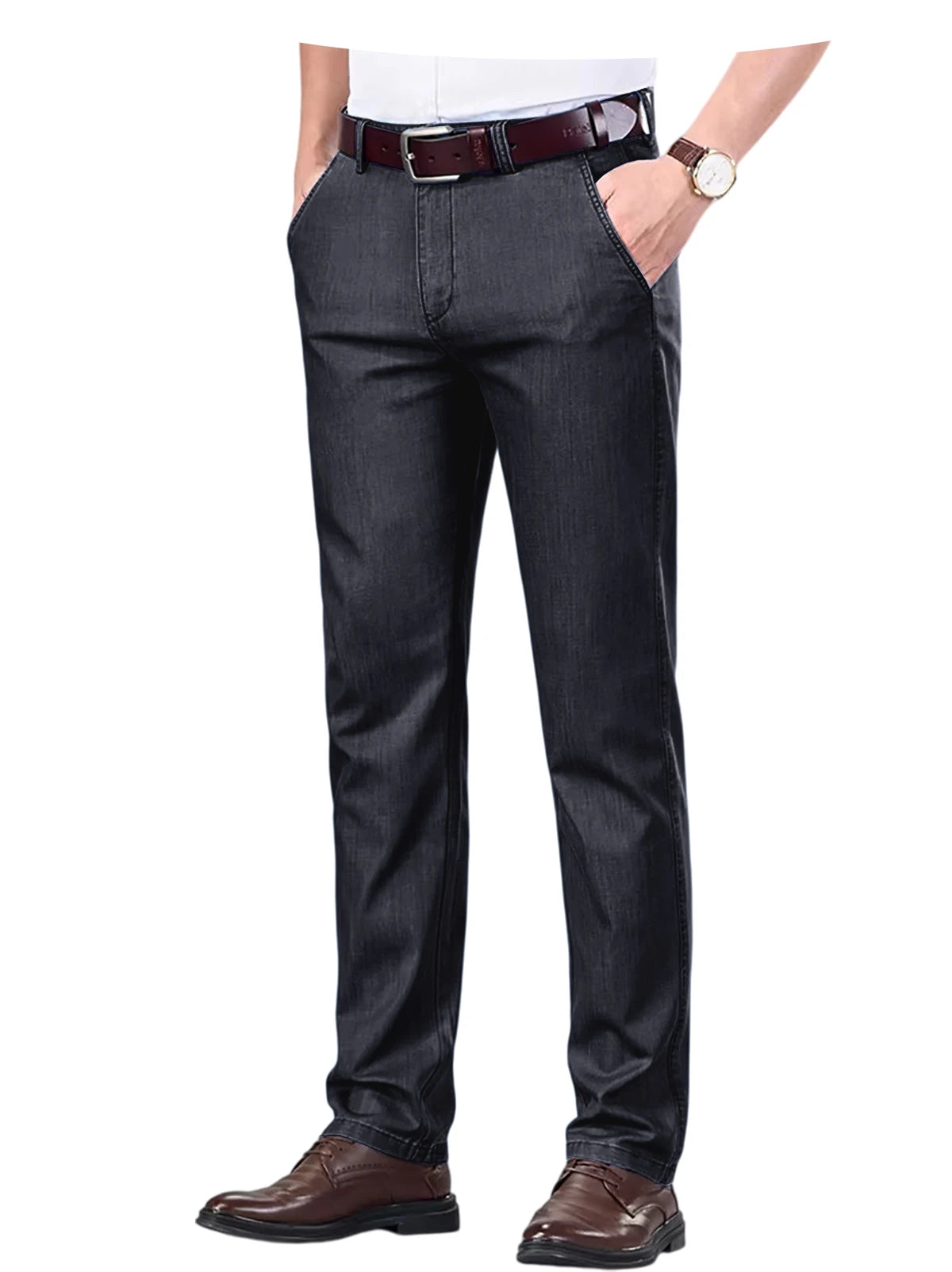 Men's Jeans Straight Leg Denim Pants High Waist Loose Fit Suit Trousers Business Office Formal Casual Men's Dress Pants Summer