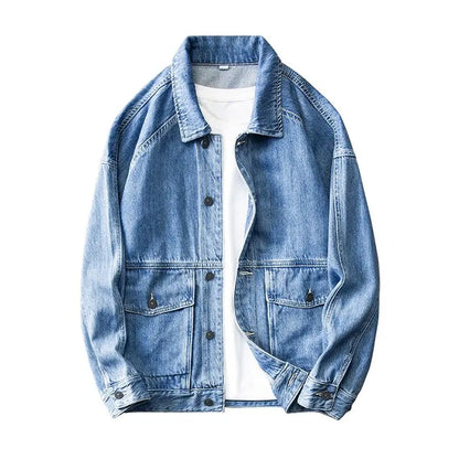 Men's Causal Denim Jacket Gray Autumn Wide Shoulders Fashion Male Jean Coat with Embroidery Japanese Y2k Clothing Big Size Baggy