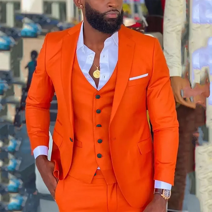 Bright Orange Costume Homme Wedding Dress Tuxedos Business Casual Suit For Men Notched Lapel 2 Piece（Blazer+ Pants）Men Suits