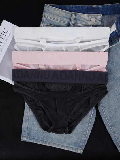 Men's Sexy See-Through Pouch Mini Tight Briefs Unique Crotch Cutout Ice Silk Cooling Underwear