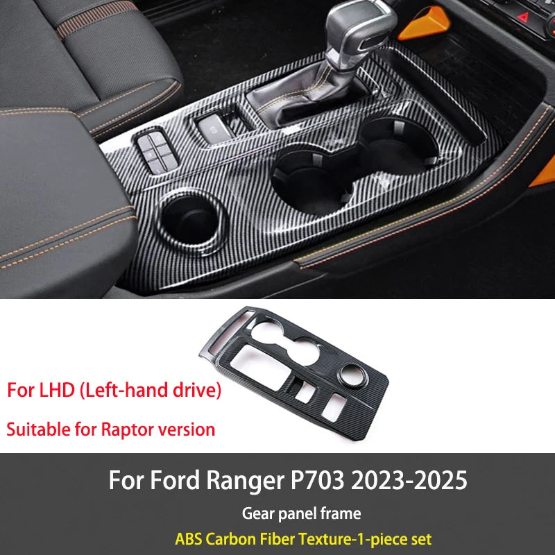 For Ford Ranger P703 T9 XL XLT Wildtrak Raptor 2023-2025 Carbon Fiber Texture Gear Shift Panel Cover Interior Trim Full Set