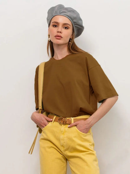 Bornladies 2025 Women's Summer 100% Cotton T-shirt Bottoming Basic Fashionable Solid Lady Short Sleeve Loose Tops Shirts