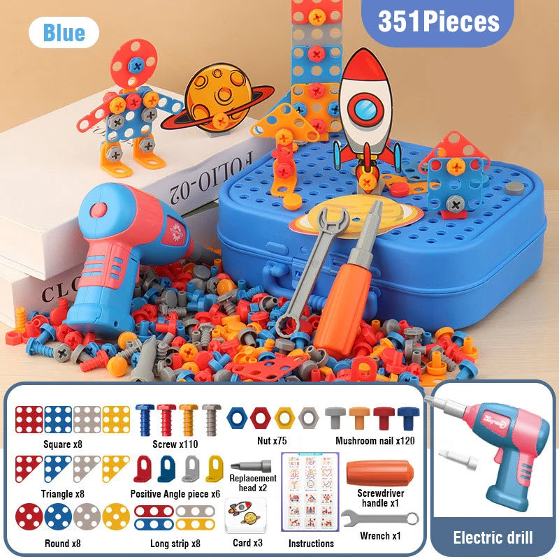 Kids Tool Set Electric Drill with Screws Puzzle Toy Pretend Dinosaur Drilling Assembly Birthday Holiday Gifts for Boy