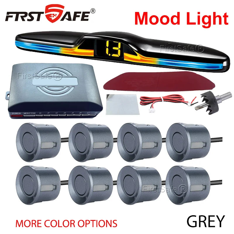 FirstSafe Factory Front and Rear Parking Sensor Kit Mood Light Display System Backup Monitor Detector Assistant 6 8 Radar Sensor
