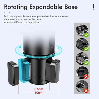Car Cup Holder Expander Multi-Function Drink Holder with Food Table 360-Degree Adjustable Base Tray for Snack