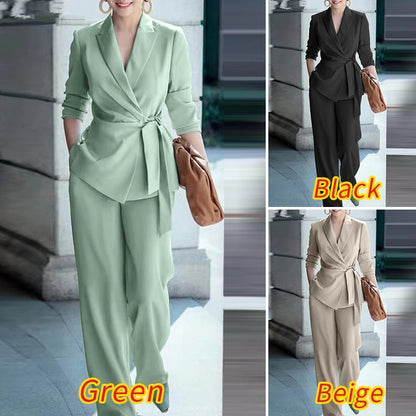 ZANZEA Classy Office Lady Blazer Suits Elegant Women Tied Waist Top and Pant 2pcs Outfit 2025 Trend Streetwear Commute Pant Sets