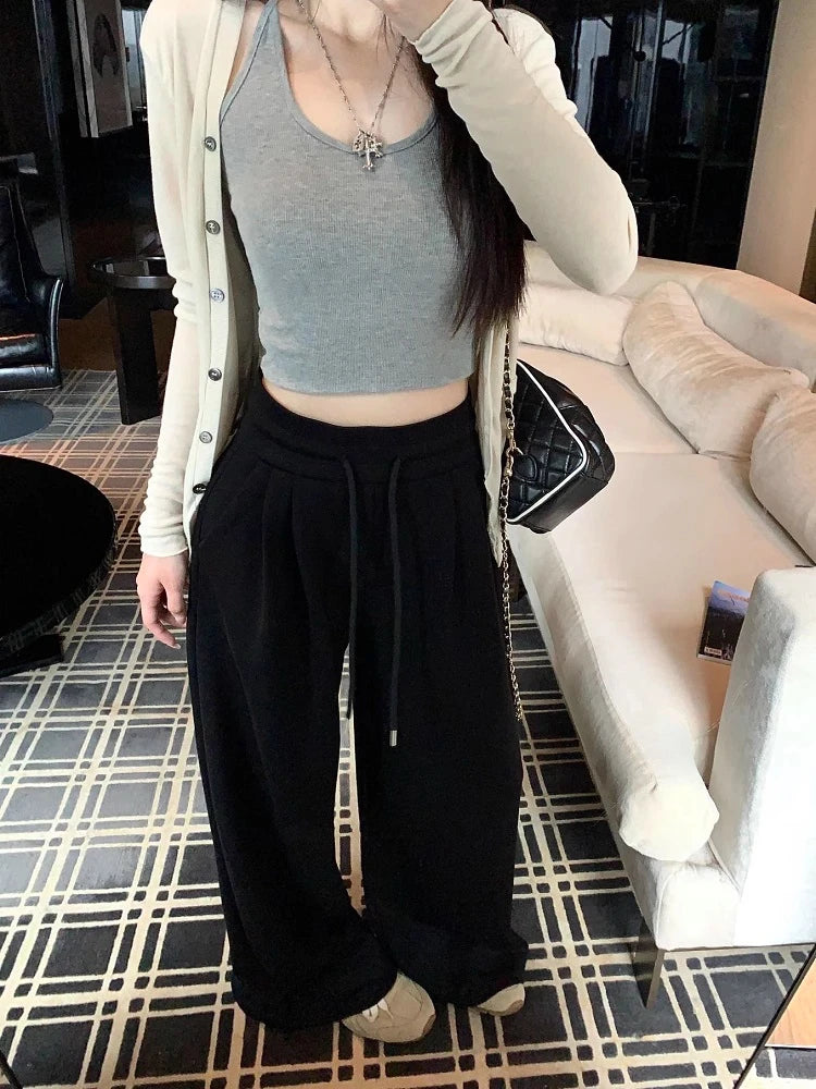 High Waist Wide Leg Sport Pants Women Loose Lazy Style Spring Autumn Casual Straight Long Trousers Comfortable High Waist