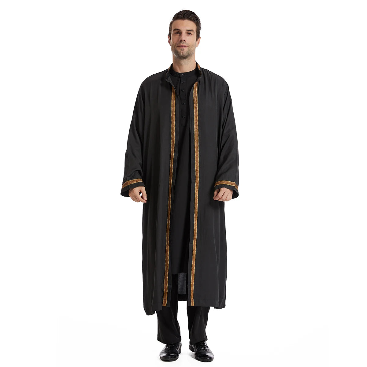 TH830 Men's Muslim Middle Eastern Men Long Sleeves Embroidery Cardigan Robe  Jubba Thobe