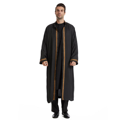 TH830 Men's Muslim Middle Eastern Men Long Sleeves Embroidery Cardigan Robe  Jubba Thobe