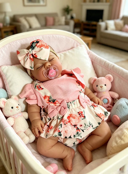 60CM  Reborn Pickle Sleeping Baby in Dark Skin Soft Body Hand-Painted Lifelike Baby with Hand Draw  Hair Collectible Art Doll