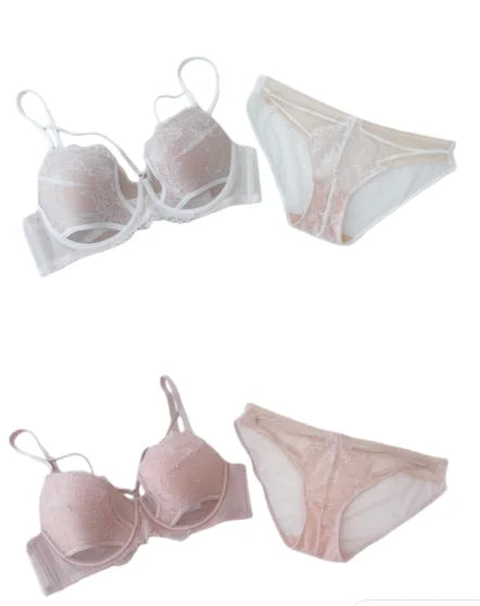 YUQI French Lace Strapless Bra Set Push Up Padded Underwired Anti-Sagging T-Shirt Bralette Lingerie Set Women's Sexy Cleavage