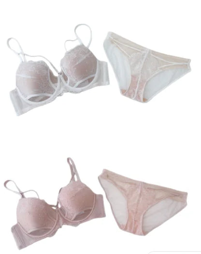 YUQI French Lace Strapless Bra Set Push Up Padded Underwired Anti-Sagging T-Shirt Bralette Lingerie Set Women's Sexy Cleavage